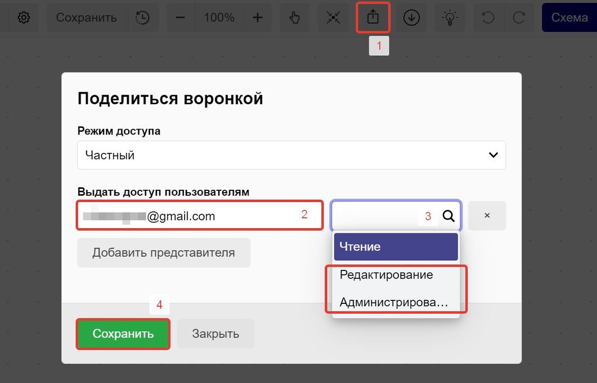 Как выдать доступ на редактирование воронки Как выдать доступ на редактирование воронки