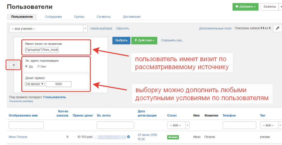 <p>
Выборка по пользователям при переходе из отчета </p> <p>
Выборка по пользователям при переходе из отчета </p>