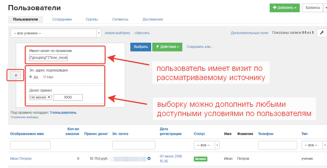 <p>
Выборка по пользователям при переходе из отчета	</p>