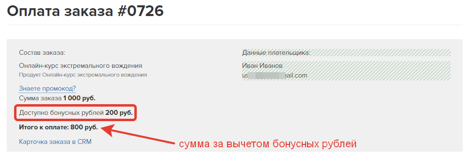 Бонусные рубли при оплате заказа Бонусные рубли при оплате заказа