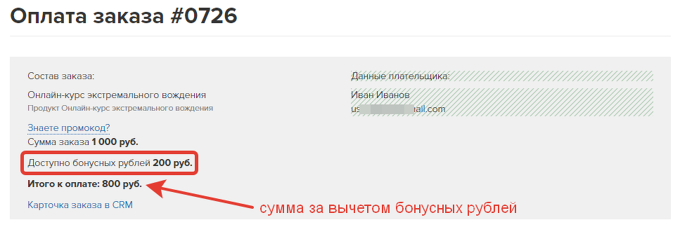 Бонусные рубли при оплате заказа