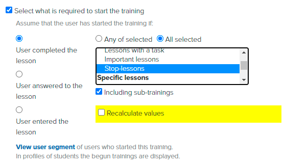 <p>There are no lessons directly in the training itself, there is only subtraining.<br>Finish of the training is considered to be the completion of all stop-lessons in all subtrainings.</p>
<p>There are no lessons directly in the training itself, there is only subtraining.<br>Finish of the training is considered to be the completion of all stop-lessons in all subtrainings.</p>