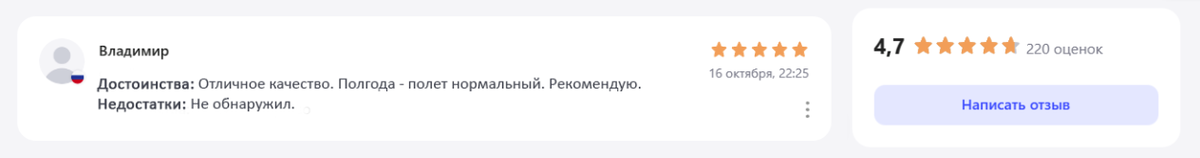 Пример блока с отзывом, оценкой и рейтингом Пример блока с отзывом, оценкой и рейтингом