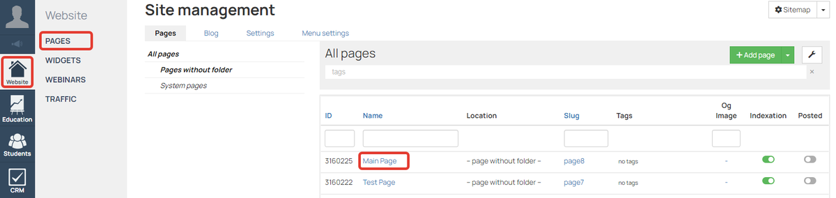 <p>Route for page settings</p>