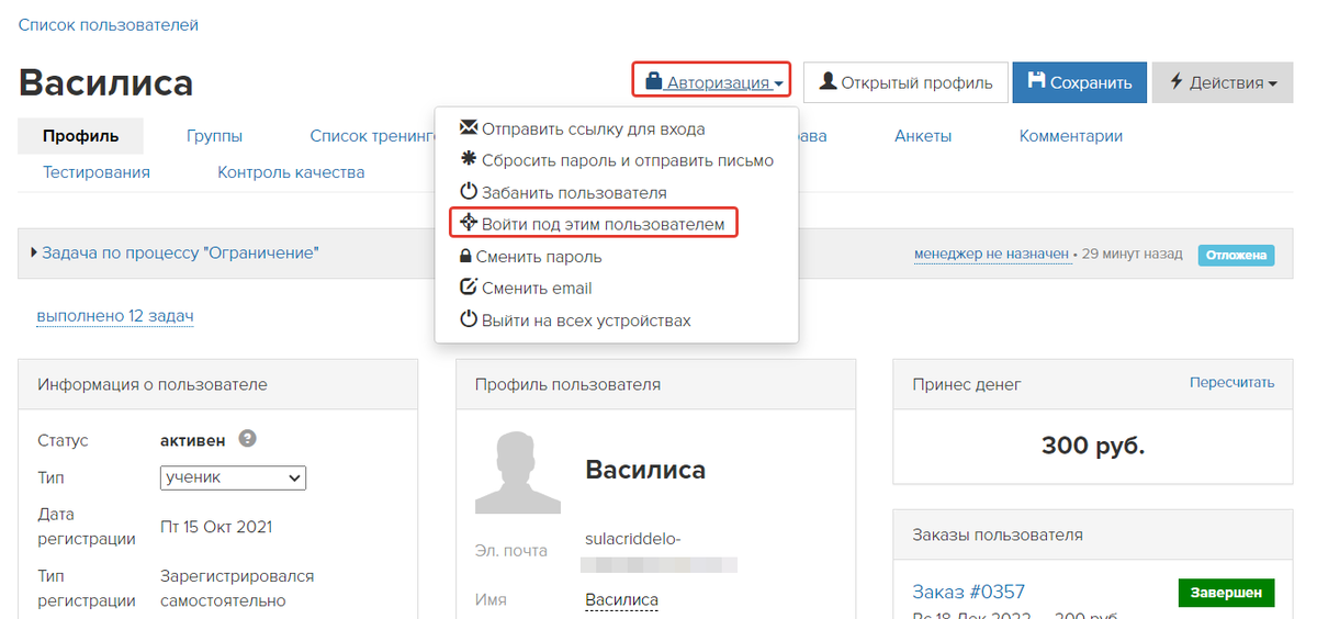 Вход под профилем пользователя Вход под профилем пользователя