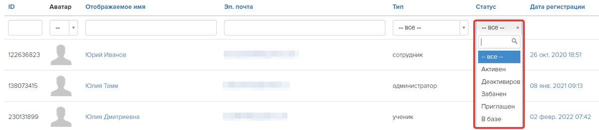 Статус «Деактивирован» — не используется Статус «Деактивирован» — не используется