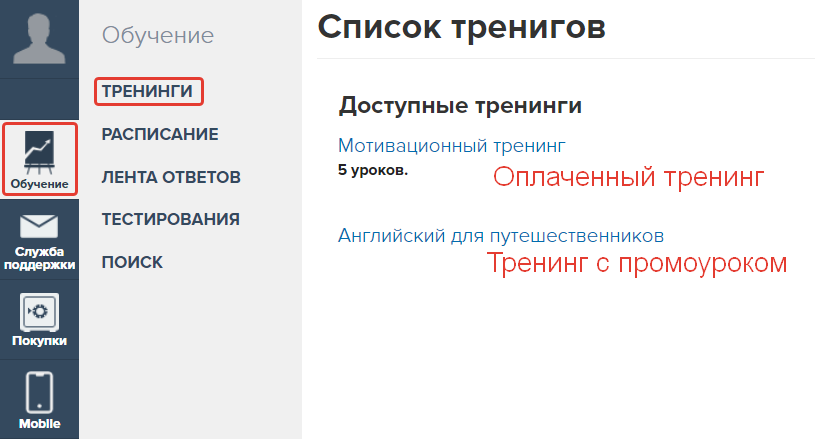 Тренинг с промоуроком в личном кабинете Тренинг с промоуроком в личном кабинете