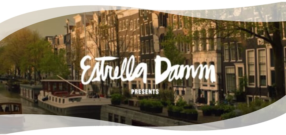 <em>A typical picture of Amsterdam with the Estrella Damm logo in their advertisement.</em>