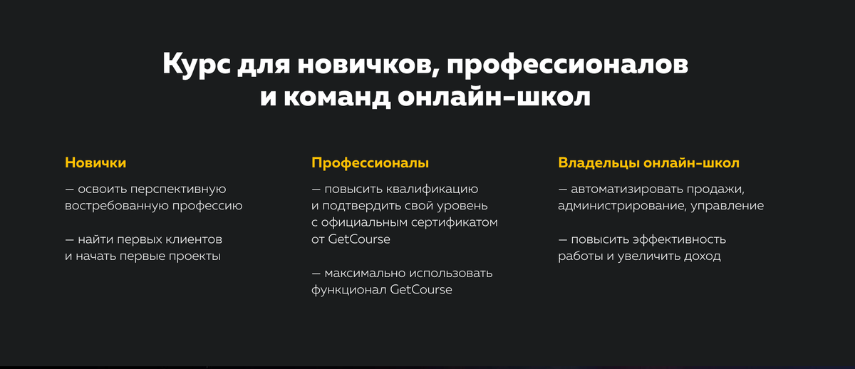 <p>
Портреты целевой аудитории курса «GetCourse от А до Я»	</p>