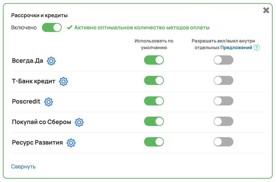 <p>	Способы приема оплат в кредит или рассрочку	</p>