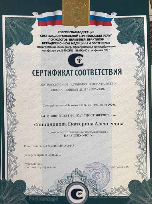 Сертификат Екатерины Спиридоновой 8