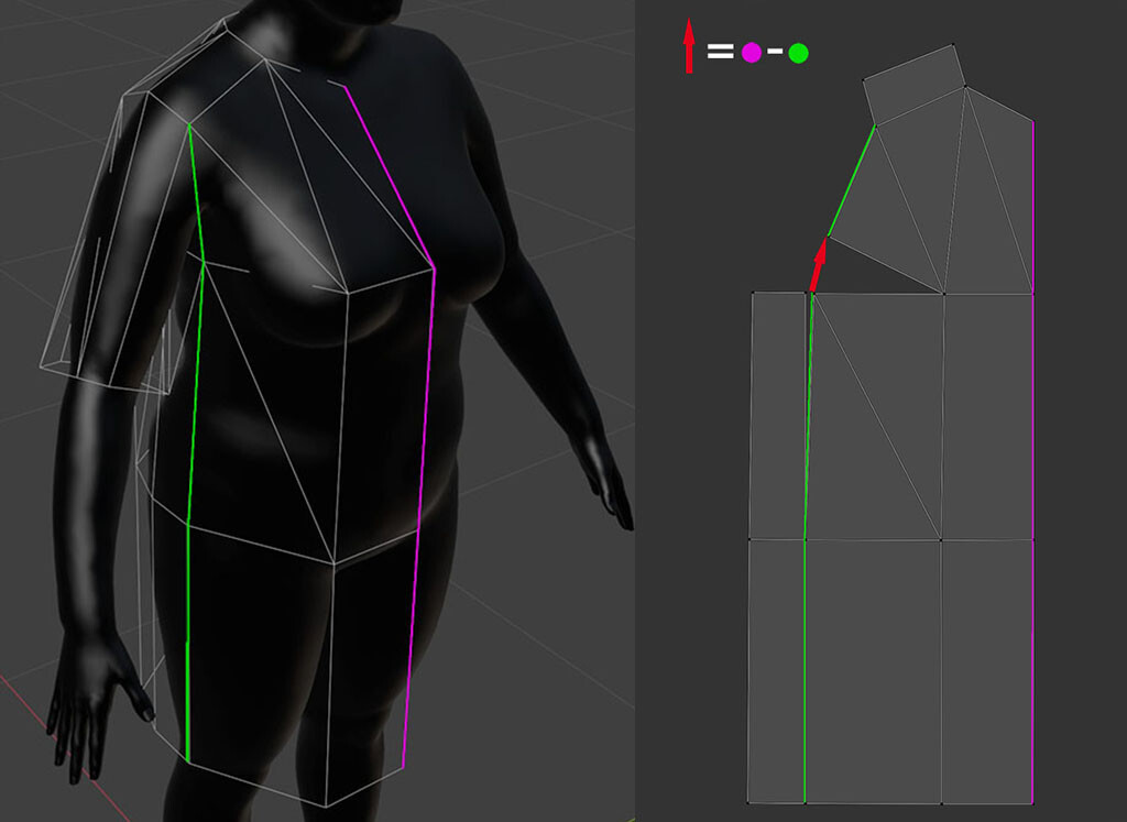 рис1. поверхность платья упрощена до плоских полигонов