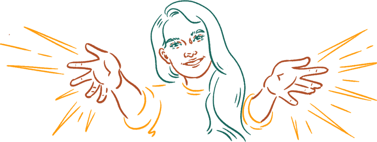 Иллюстрация приветствующей женщины — метафора поддержки и вовлечения wellness-коуча