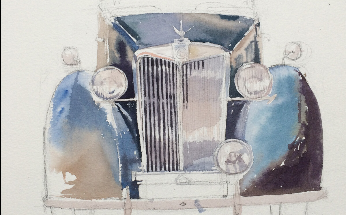 Онлайн курс акварели «Ретро-автомобиль в студии рисования Kalacheva School