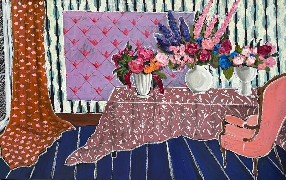 
		
		
		<p>Интерьер с тремя вазами, 2025</p><p>Обои, масло, масляная пастель</p><p>100 Х 160 cm</p>			