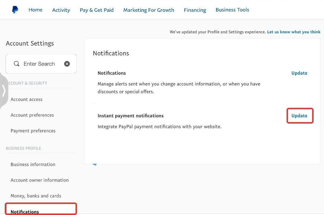Instant payment notifications
