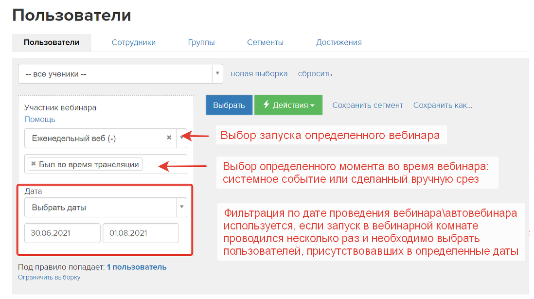 <p>
Условие «Участник вебинара»	</p>