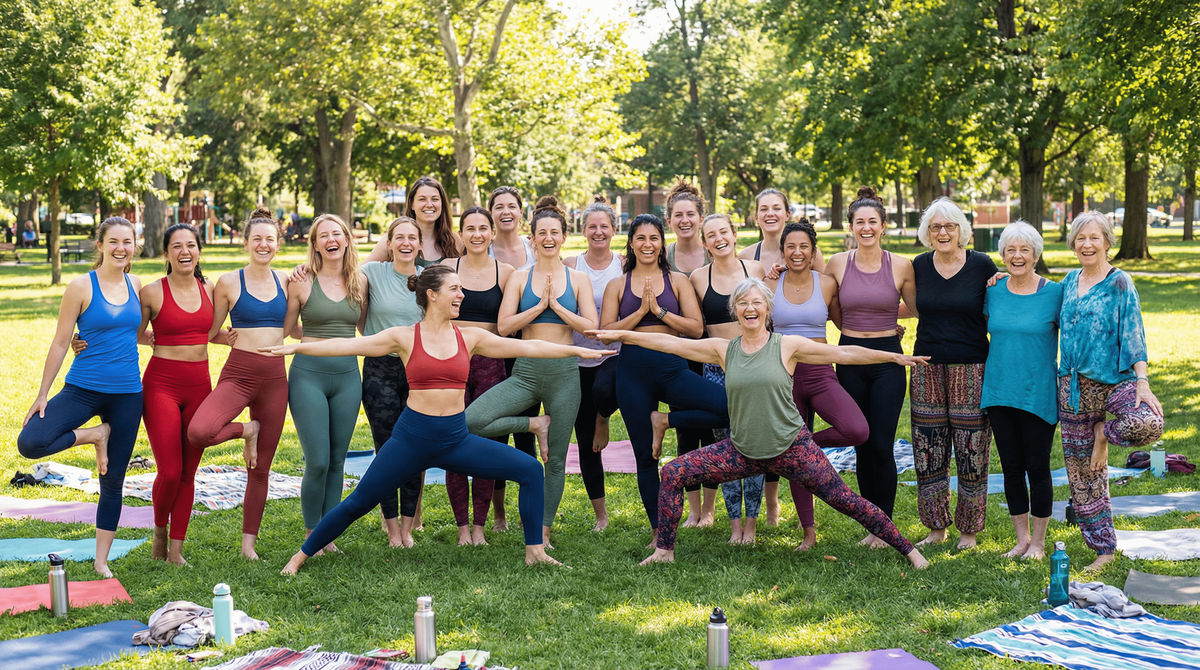 Групповая практика йоги на природе — поддержка и сообщество в велнесе