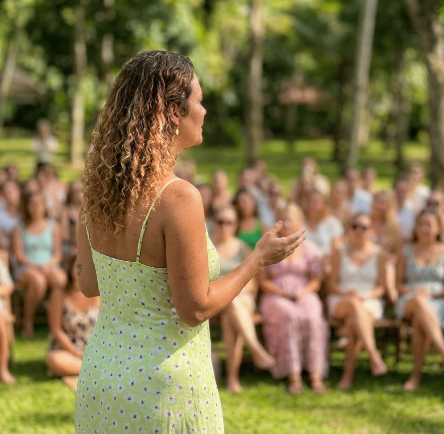 Велнес-коуч Татьяна Федулова проводит встречу с участницами мероприятия
