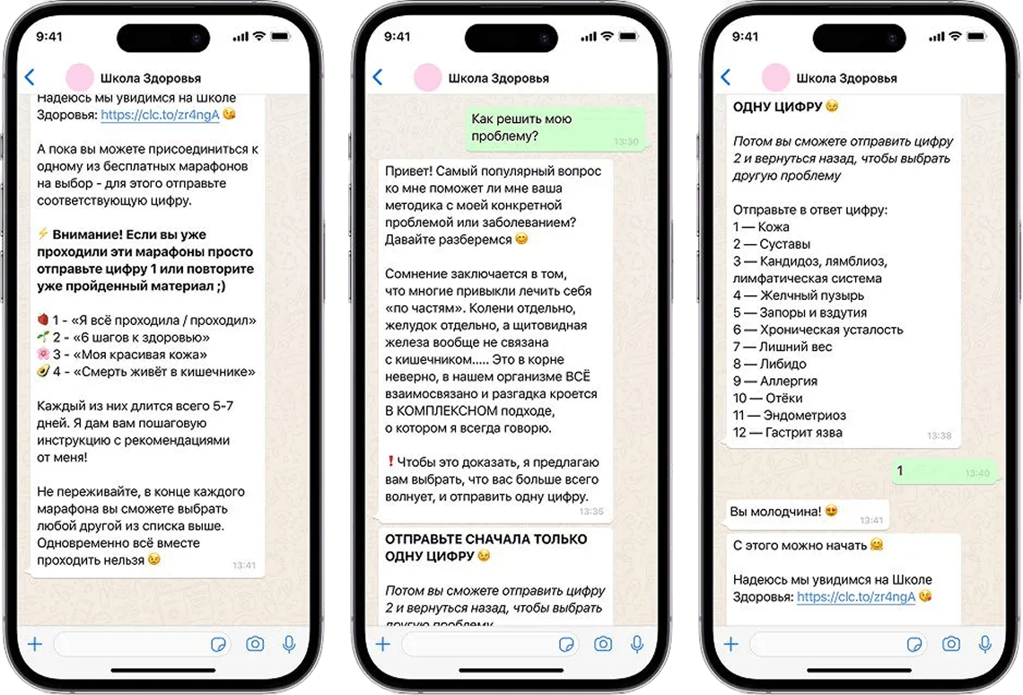 Пример WhatsApp*-цепочки Школы Здоровья