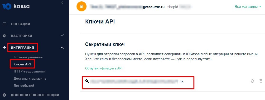Скопируйте секретный ключ