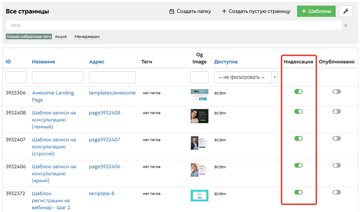 Управление индексацией