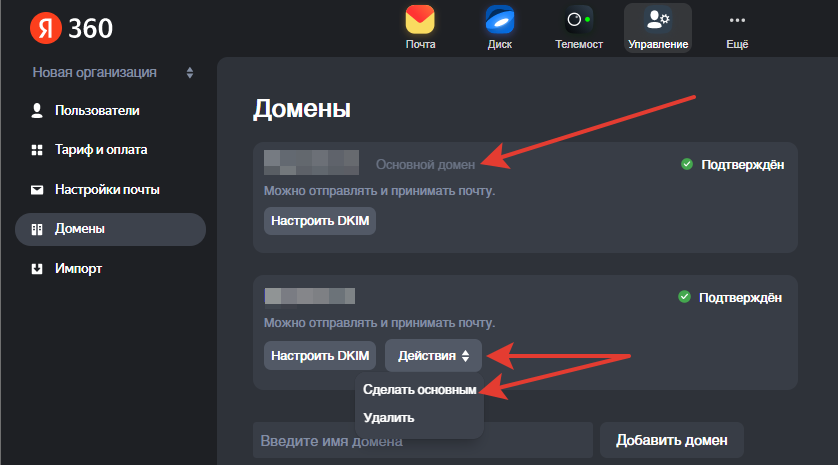 Задание основного домена
