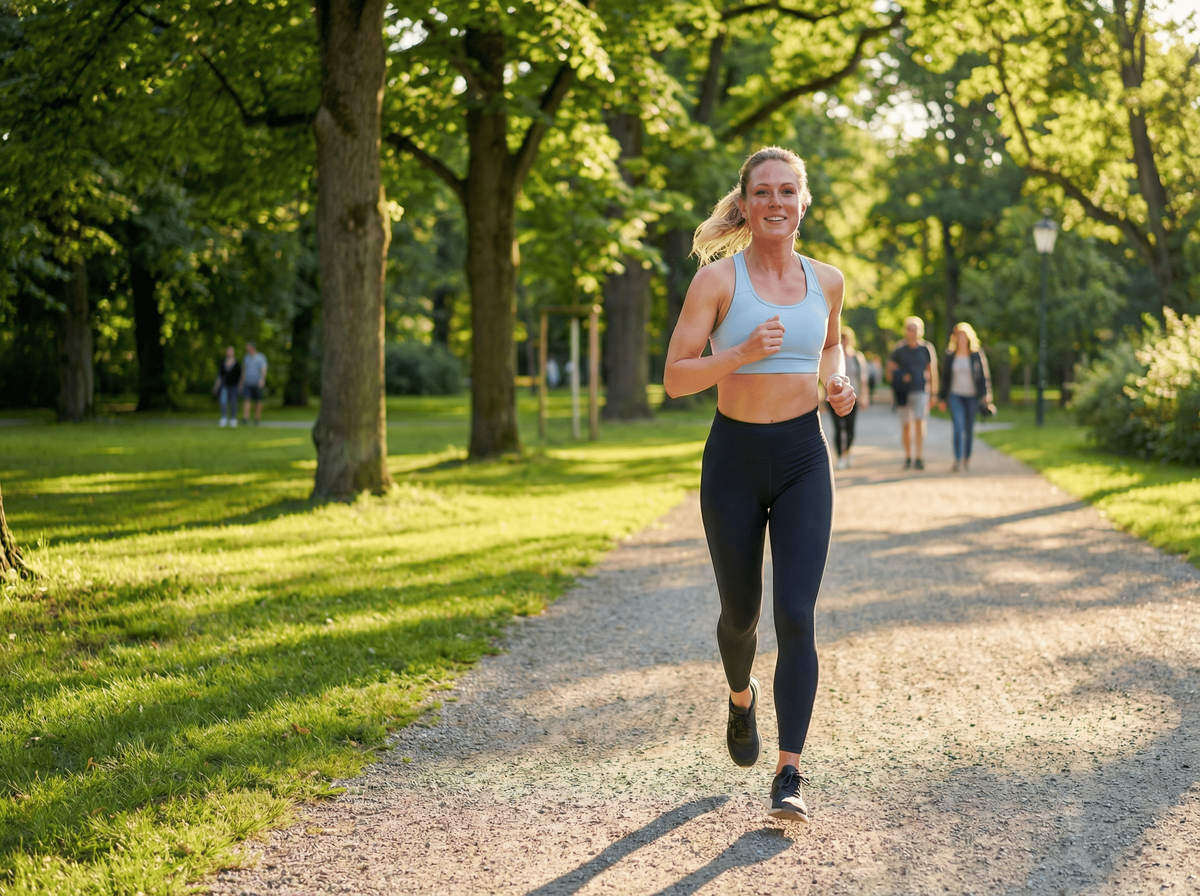 Девушка на пробежке в парке — здоровый образ жизни и велнес-практики