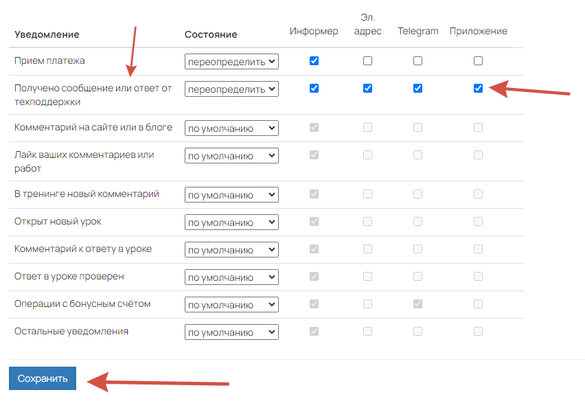 Обязательно сохраните настроенные уведомления