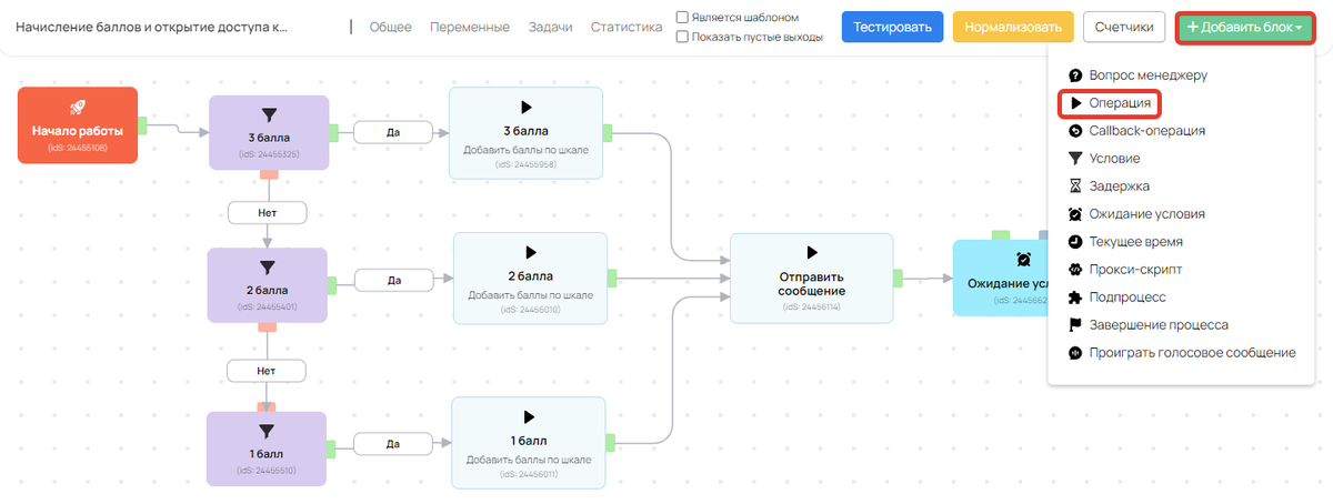 Блок «Операция»