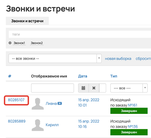 <p>
		ID звонка</p>