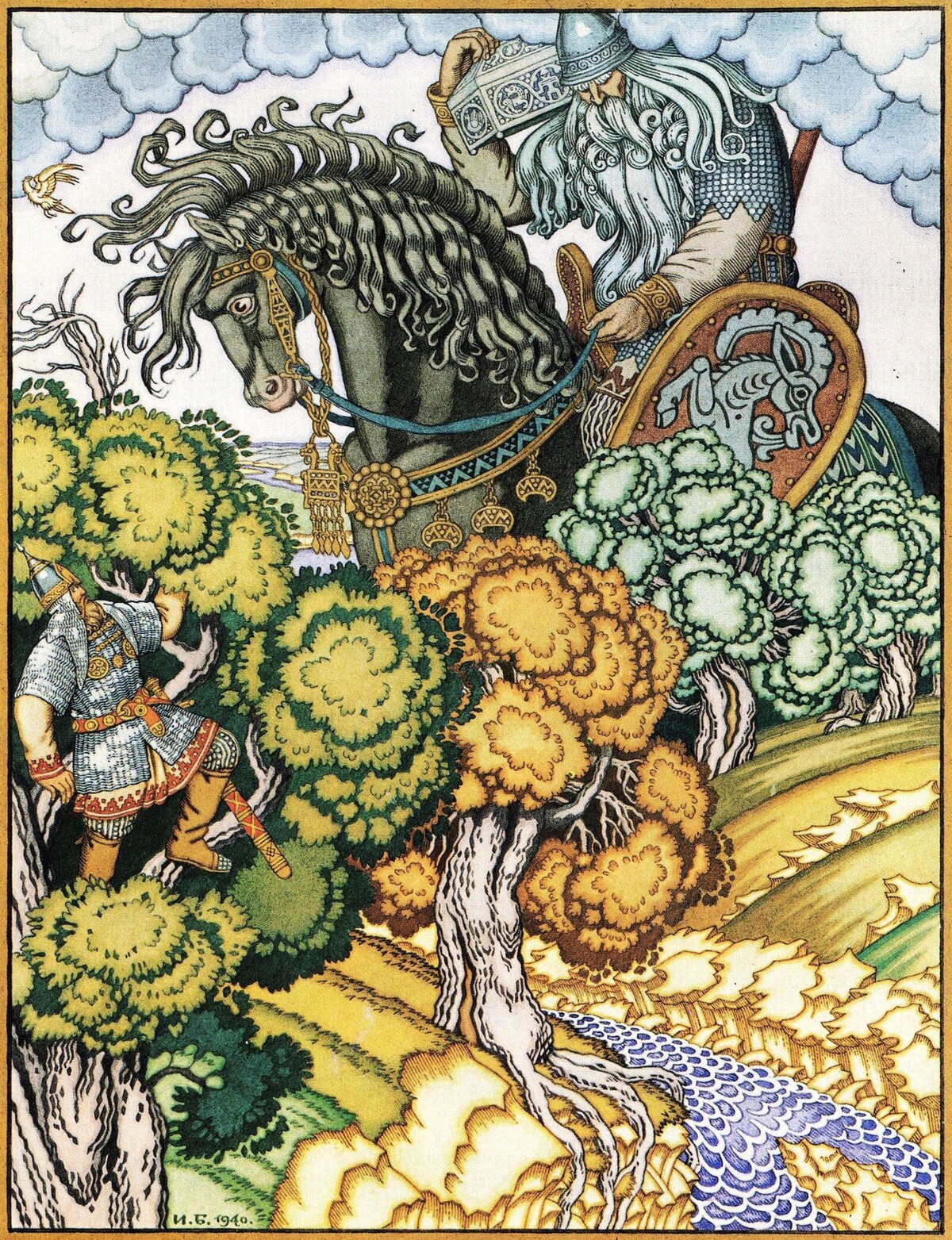 Билибин И.Я. Илья Муромец и Святогор. Илл. к изданию Слово о стольном Киеве и о русских богатырях Н.В.Водовозова. 1940 г.