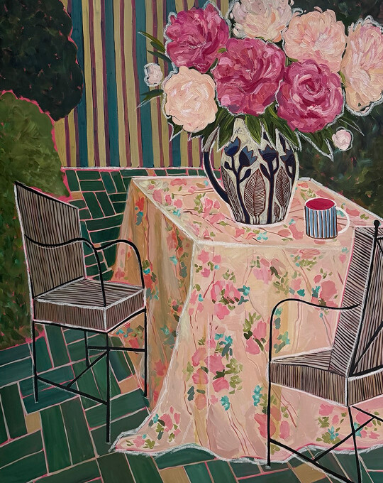 
		<p>Первое свидание. Пионы, 2025<br>Холст, масло, масляная пастель<br>140 Х 160 cm</p>	